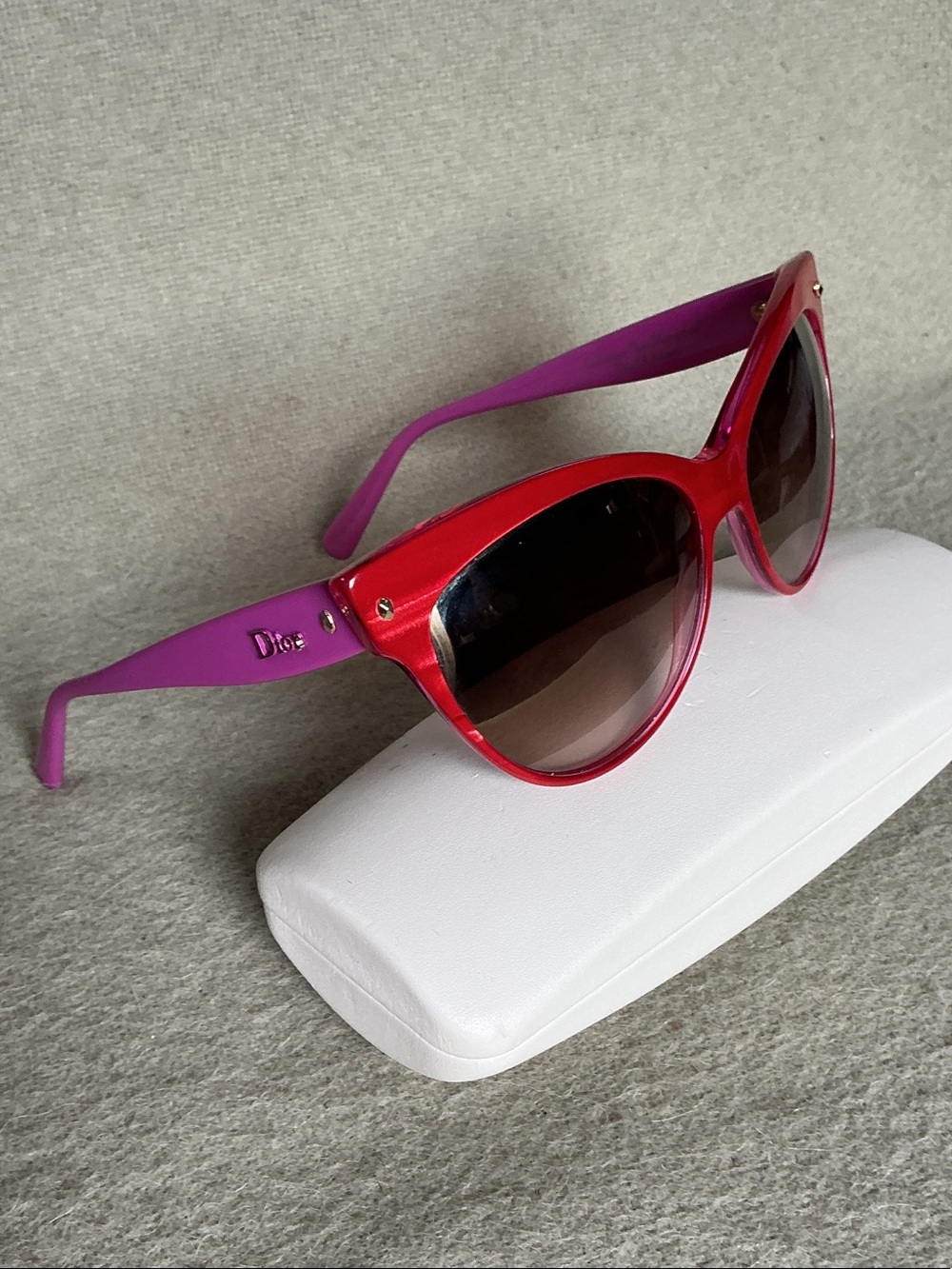 Dior Red Front Sunglasses with Purple Temples